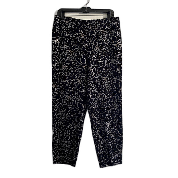 Isaac Mizrahi Live Pull on Tapered Pants Black Silver Floral US Size‎ 12 - Picture 1 of 6
